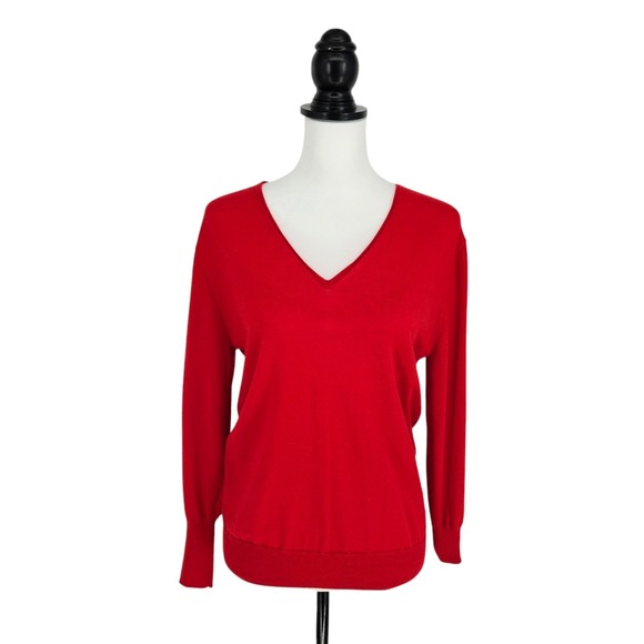 J. Crew 100% Merino Wool Cherry Red Buttery Soft Sweater Womens Size Medium - Picture 2 of 9